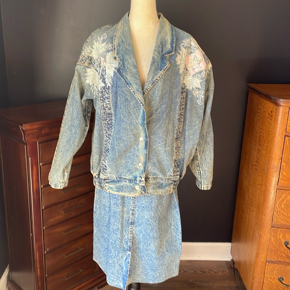 Vintage Pret Denim Jacket & Skirt Set Size Medium